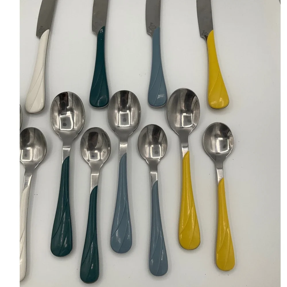 Fiesta HLC Flatware 18pc Stainless Steel Multi Color Plastic Handle Knives Spoon